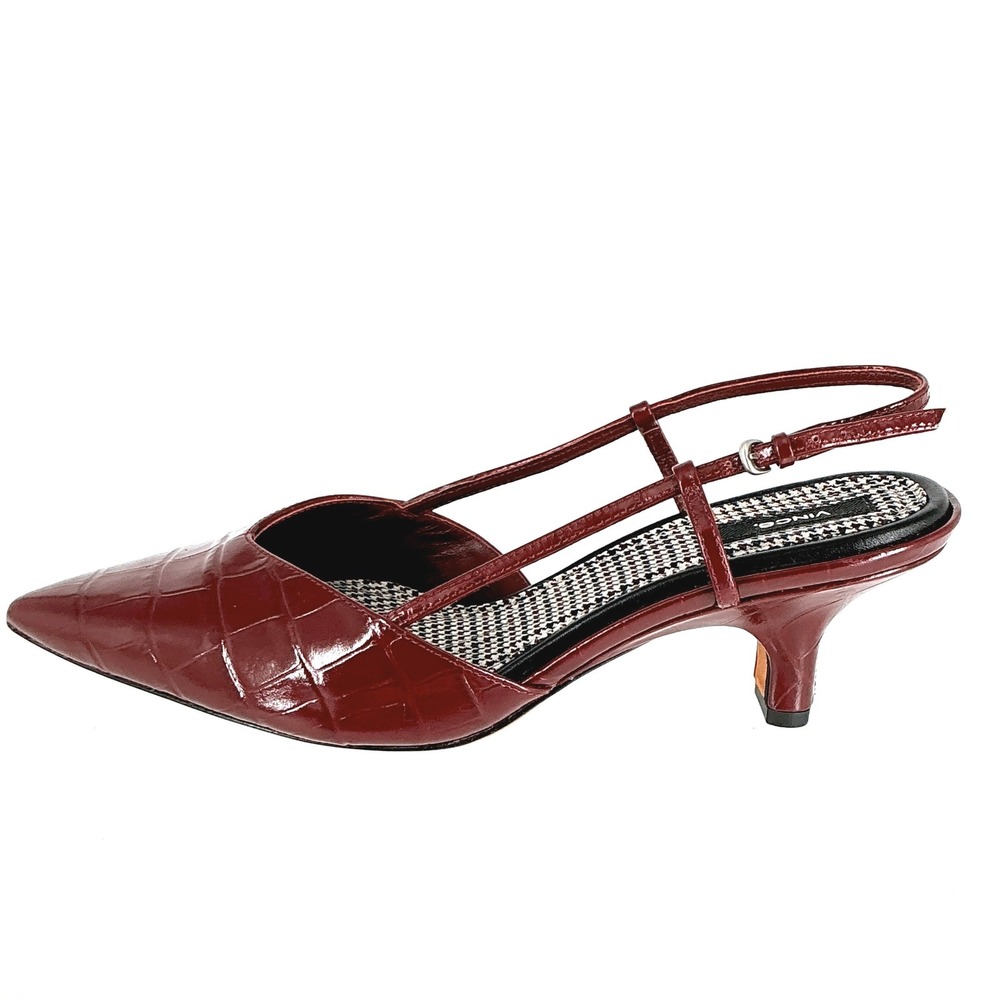 Vince Size 8.5 Burgundy Croc Print Leather Slingback Kitten Heels NEW Pumps $375 - Picture 4 of 16